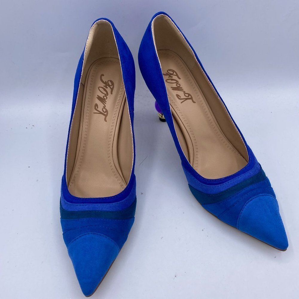 Blue Suede Pointed Toe Rhinestones Pumps